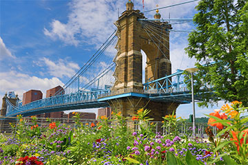View from a park of bridge over the Mississippi River