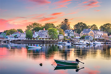 Scenic view of a boat on a lake in New Hampshire