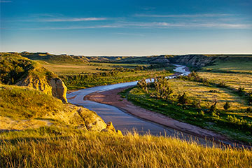 A view of a river at sunset in North Dakota