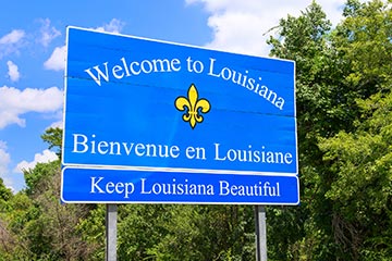 Blue welcome to Louisiana road sign